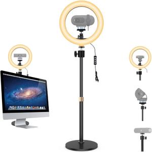 Magnetic Webcam Brio 101 Light Stand,10 Inch Ring Light with Tabletop Tripod Holder Compatible with Logitech Brio 101 301 501 4K C270 C310 and Any webcams with/Without 1/4''-20 Interface