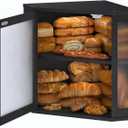 Corner Bread Box for Kitchen Countertop,Bread Storage for Homemade Bread, Double Layer Large Bamboo Kitchen Storage Bin with Window (Black, Medium)