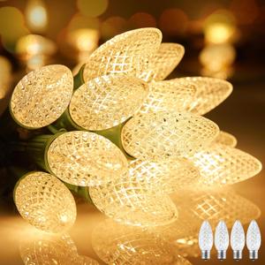 LED Christmas String Lights, 100FT C7 Vintage Christmas Lights with 104 Bulbs(4 Spare), Commercial Connectable Christmas Tree Lights for Xmas Holiday Roofline Garden Wedding Decor
 (Warm White)