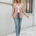 Women's Summer Button Down Shirts Casual Short Sleeve Crew Neck Ribbed Knit Blouse Open Front Work Cardigans (Black, L)