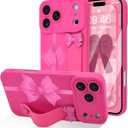Designed for iPhone 17 Pro Max Case with Wrist Strap Elegant Bow Ribbon Design with Adjustable Wristband Shockproof Soft TPU Camera Protection Phone Cover for Women Girls - Hot Pink Bow