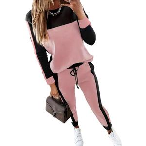 HBQ Womens Color Block 2 Piece Outfits Casual Travel Sweatsuits Lounge Sets 2025 Fall Fashion (Large, Pink)