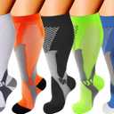 Double Couple 5 Pairs Wide Calf Compression Socks for Men Women Extra Plus Size Knee High Support (XX-Large, Multicolor 01)