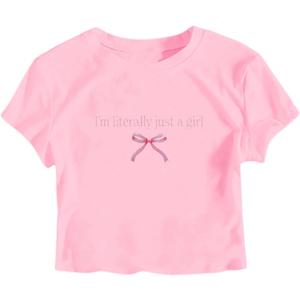 RoseSeek Girl's Letter Bow Graphic Tees Short Sleeve Crewneck Cute Shirts for Teen Girls Trendy