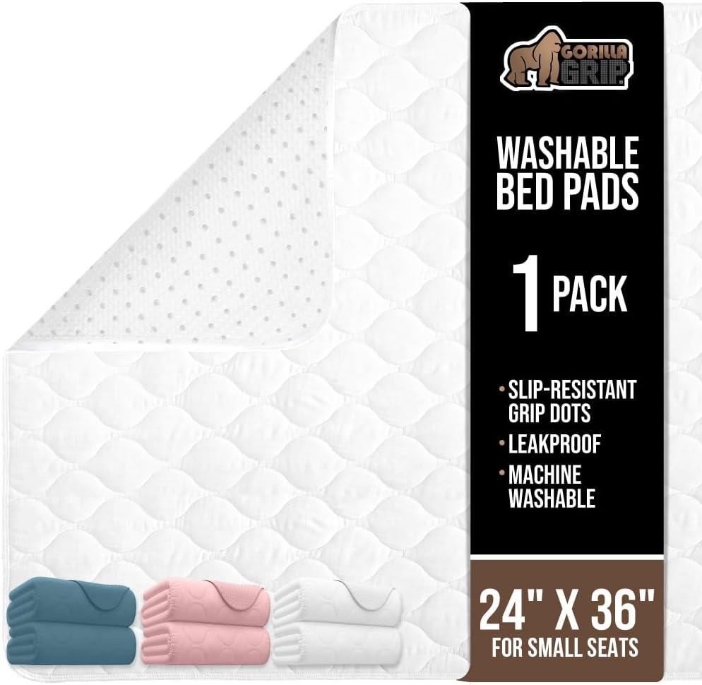 GORILLA GRIP Washable Underpads, Waterproof Reusable Heavy Absorbency Incontinence Bed Pads, Leak Proof Toddler Mattress Pad, 24x36 Slip Resistant Protector for Bedwetting, Adults and Kids, White