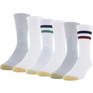 GOLDTOE Men's Cotton Blend Athletic Crew Socks, 6-pairs (Large, White/Grey Heather)