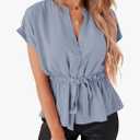 Womens Button Down Blouses Casual Peplum Summer Tops Dressy Chiffon Work Blouse, S