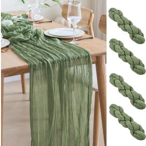 Asee'm 4pcs Cheesecloth Table Runner 120 Inches Sage Green Boho Gauze Cheese Cloth Runner 10FT Rustic Sheer Table Runners for Summer Wedding Baby Shower Holiday Party Decoration
