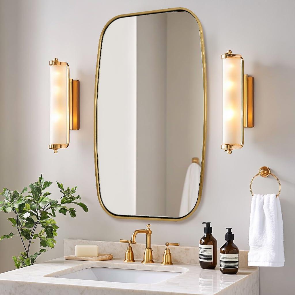 ANDY STAR Brushed Gold Oval Bathroom Mirror, 24x40 Inch Brass Oblong Mirrors for Wall, Modern Vanity Mirror in Stainless Steel Metal Tube Frame, Wall Mount Horizontal or Vertical