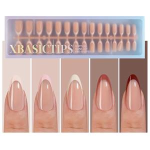Misssix XBASICTIPS French Tip Press On Nails, 150Pcs French Gel Nail Tips Medium Almond, Soft Gel Pre-shaped No Need to File 3 in 1 Tips, Fake Nails for Nail Art DIY Extension Designs 15 Sizes