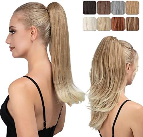 YOUNGWAYS Clip in Ponytail Extension 18 Inch Pony Tails Hair Extensions for Women Long Straight Curly Tail Ponytail Hair piece Synthetic Fake Versatile Pony Gloden Blonde and Beach Blonde Tips