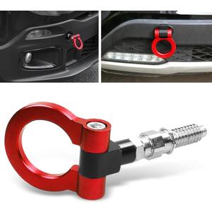 1 PC Car Bumper Spiral Towing Hook, Modified Accessories Front Trailer Hook, Car Round Bumper Pull Ring, Universal for Most Cars (Red)