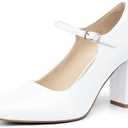 IDIFU IN4 Women's Pumps Mary Jane Dress Shoes for Women Closed Toe High Chunky Block Heels Dressy Wedding Bride Prom Graduation Business Heels Comfortable Formal Vintage Round Toe Pumps Shoes, Size 9