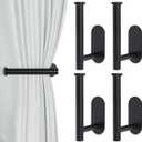 Adhesive Curtain Holdbacks - 4 Pack No Drill Tie Backs Hooks for Drapes, Damage-Free Wall Mounted Curtain Holders with Strong Adhesive (Black)