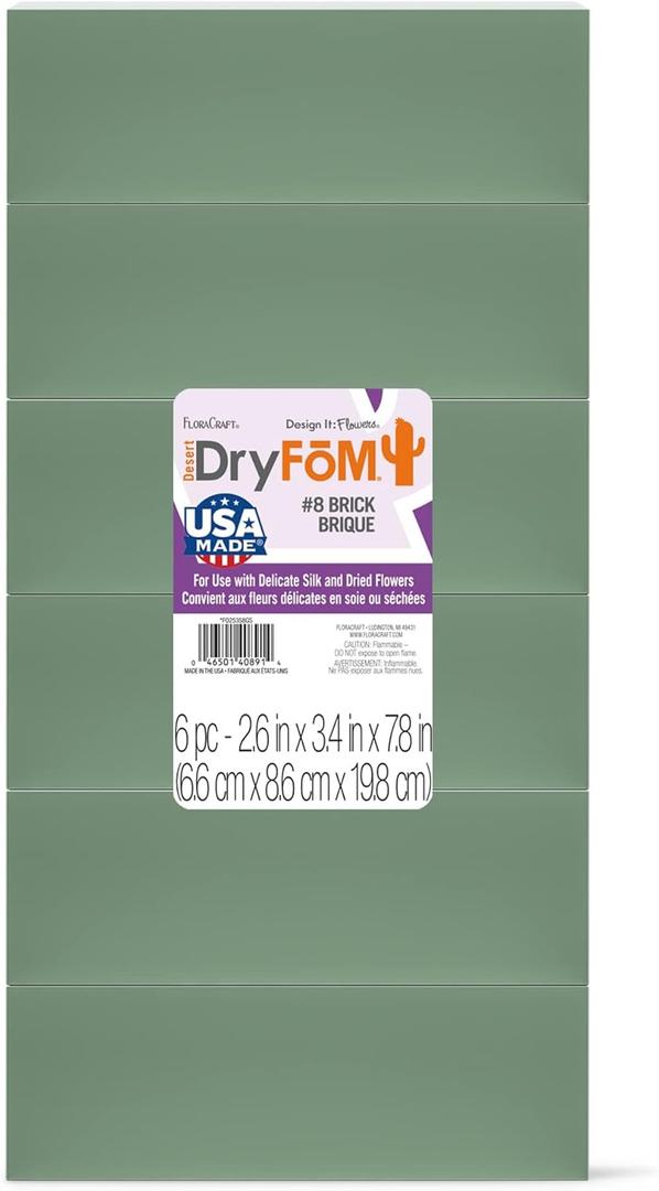 FloraCraft Floral Desert DryFM 6 Piece Brick 2.6 Inch x 3.4 Inch x 7.8 Inch Green
