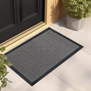Mibao Front Door Mat, Heavy Duty Durable Welcome Mat for Outdoor Indoor, Dirt Trapper Waterproof Super Absorbent Door Mat for Entryway Outside Patio Porch, 29.5" x 17", Light Grey