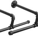 Jeasor Industrial Pipe Clothes Rack Wall-Mounted, Multi-purpose Rustic Vintage Hanging Rod for Space-Saving Storage in Bedroom, Bathroom, and Laundry Room, 2 Pack Black