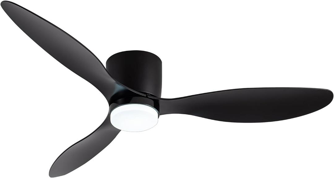 GESUM 42" Flush Mount Ceiling Fan with Light 3 Colors, 6 Speeds, Timing,Black Ceiling Fan with Remote Control 3 Blades for Kitchen Bedroom Dining Room (Black)