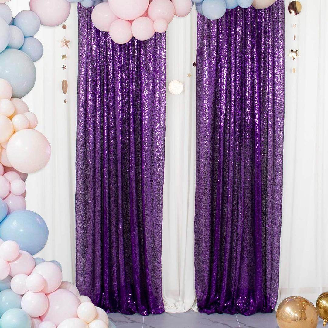 ShinyBeauty Sequin Curtains 1 Panel Purple 2FTx8FT Sequin Photo Backdrop Royal Purple Sequin Backdrop Curtain