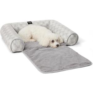 Nicole Miller New York PET Kendall Fluted Geo Cozy Couch Protector Pet Bed, Cozy & Calming, Non-Slip Bottom, Machine Washable, Grey, Large 40"x23"x4"