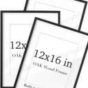 UPWOIGH 12x16 Black Color Oak Wood Picture Frame Set of 3,Display Pictures 8.5x11 with Mat or 12x16 Without Mat,12x16in Poster Frames 3 Pack, Natural Solid Wooden Frame for Wall Art Photo and Prints