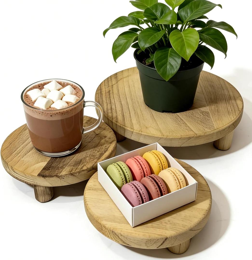 6"/8"/10" 3pcs Round Wood Riser - Plant Risers Stand for Decor - Wood Pedestal Stand Display for Kitchen Counter- Decorative Wooden Risers for Desktop/Bathroom/Livingroom/Bedroom