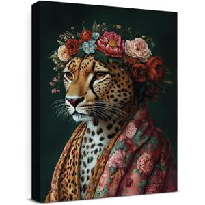 Leopard Portrait Canvas Wall Art Modern Leopard Print Poster Framed Painting Artwork for Home Living Room Bedroom Office Wall Decor 11x15 Inch (Animal-2)