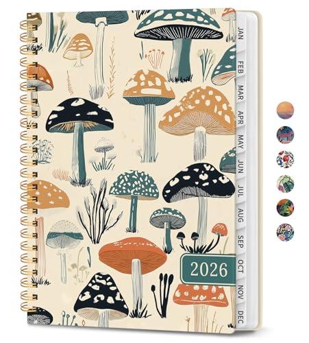 2026 Planner, Weekly and Monthly Calendar Planner for Women, Jan 2026 - Dec 2026, Hardcover Planning Agenda book with Tabs, Spiral Bound, Inner Pocket, Perfect for School Office Supplies, 8.5" x 11" - Mushrooms Grove