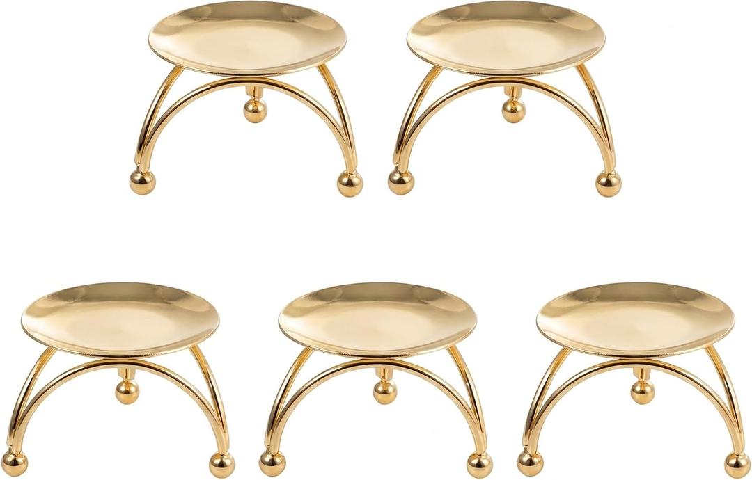 Cabilock 5Pcs Gold Candle Holders, 3In Metal Retro Candlestick Holders Set, Nordic Geometric Taper Pillar Candle Stand for Tabletop Centerpiece Decor, Wedding, Party, Mantle & Holiday Events