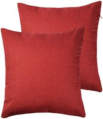 RainRoad Red Decorative Throw Pillow Cover for Sofa Couch Bedroom Car Cotton Linen Pillow Case Cushion Cover Set of 2,18x18Inch 45cm x 45cm (Red)