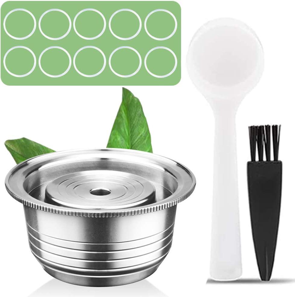 CAPMESSO Coffee Capsule, Reusable Vertuoline Pod Refillable Vertuo Capsules Stainless Steel Compatible with Nespresso Vertuoline GCA1 and Delonghi ENV135 (8OZ(Coffee Cup)+10 Silicone Rings)
