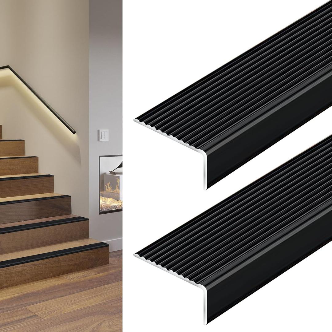 Non-Slip Stair Nosing, 2PCS, 36", Black - Aluminium Stair Edge Trim, Indoor & Outdoor Stair Edge Protector for Step Edge Protector, Stair Edging, Transition Strip, Metal Corner Trim