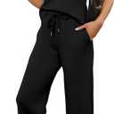 XIEERDUO Two Piece Sets for Women Summer Lounge Sets Beach Vacation Travel Outfits Casual Wide Leg Pants Matching Sets (Medium, 0-black)