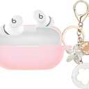 Case Cover Compatible with Beats Solo Buds Earbuds, Soft Silicone Protective Skin with Bling Keychain Accessories for Women Girl (Pink)