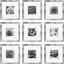 eletecpro 10x10 Picture Frames Set of 9 with Mat for 5x5 Photos or without Mat for 10x10, Square Gallery Wall Decor Collage for Picture Display, Distressed White Frame Set for Wall Hanging