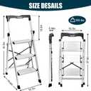 Valeo Aluminium 3 Step Ladder with Retractable Handgrip,Anti-Slip Pedal,330 lbs Capacity,Folding Step Stool for Kitchen, Garage, Home, Space Saving, Sturdy and Portable, Silver