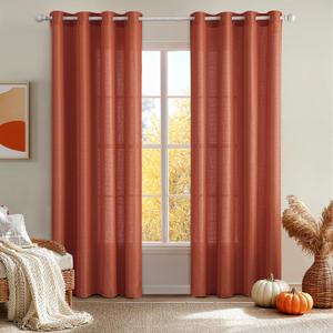 Burnt Orange Sheer Curtains 84 Inches Long 2 Panels Set for Living Room, Light Filtering Fall Curtains for Bedroom Living Room, Elegant Window Curtain Drapes, Each 42 Wx84 L