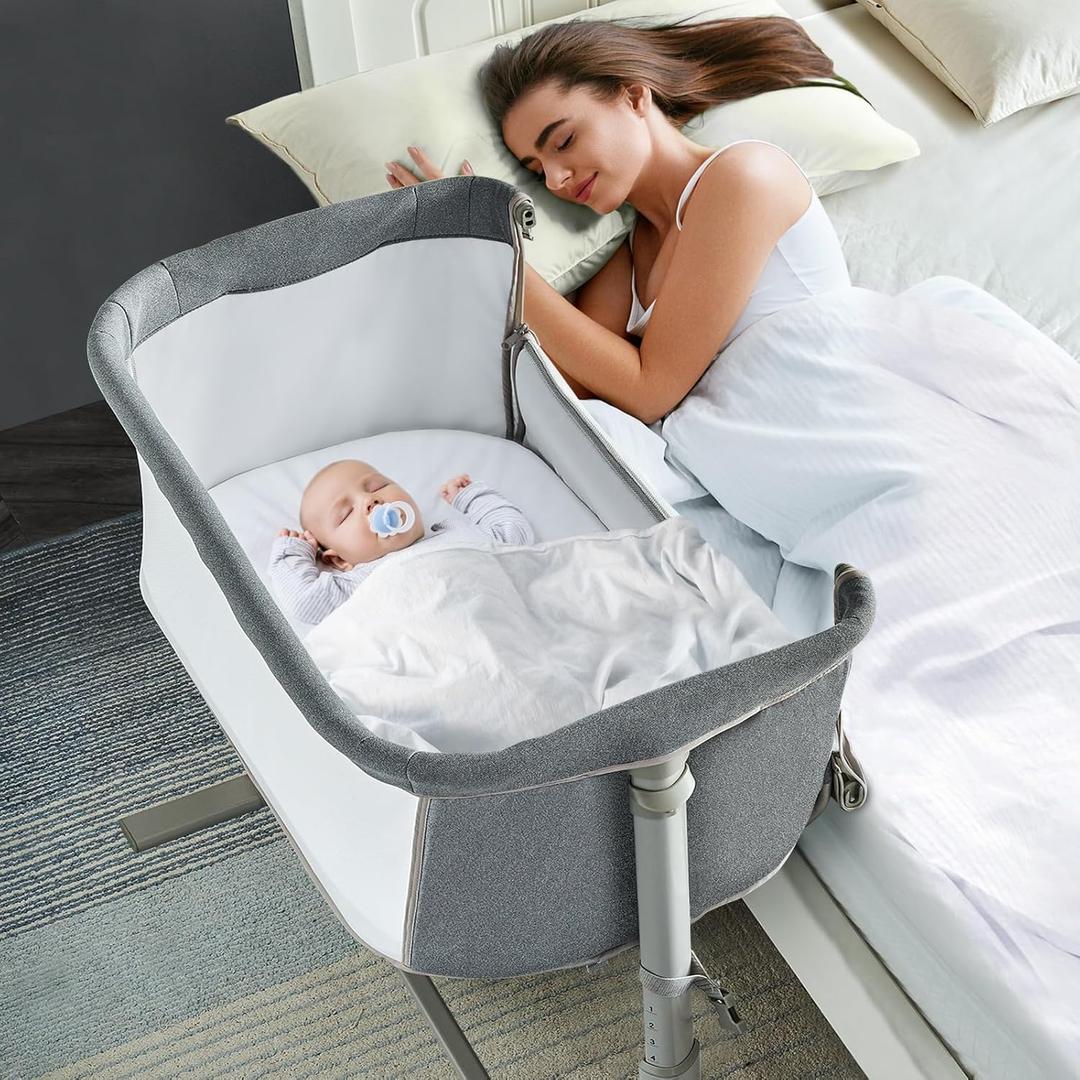 RONBEI Baby Bassinet Bedside Sleeper, Easy to Assemble Bassinets for Baby/Infants, Height Adjustable Bedside Bassinet for Newborn Baby (Light Grey)