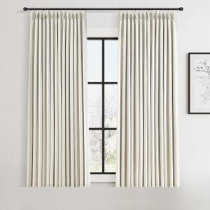 Joywell Pinch Pleated 100% Blackout Short Curtains for Bathroom 45 Inches Long 2 Panels Set Thermal Insulated Soundproof Natural Linen Pleated Curtains for Loft Basement Window Treatments 40x45 Cream