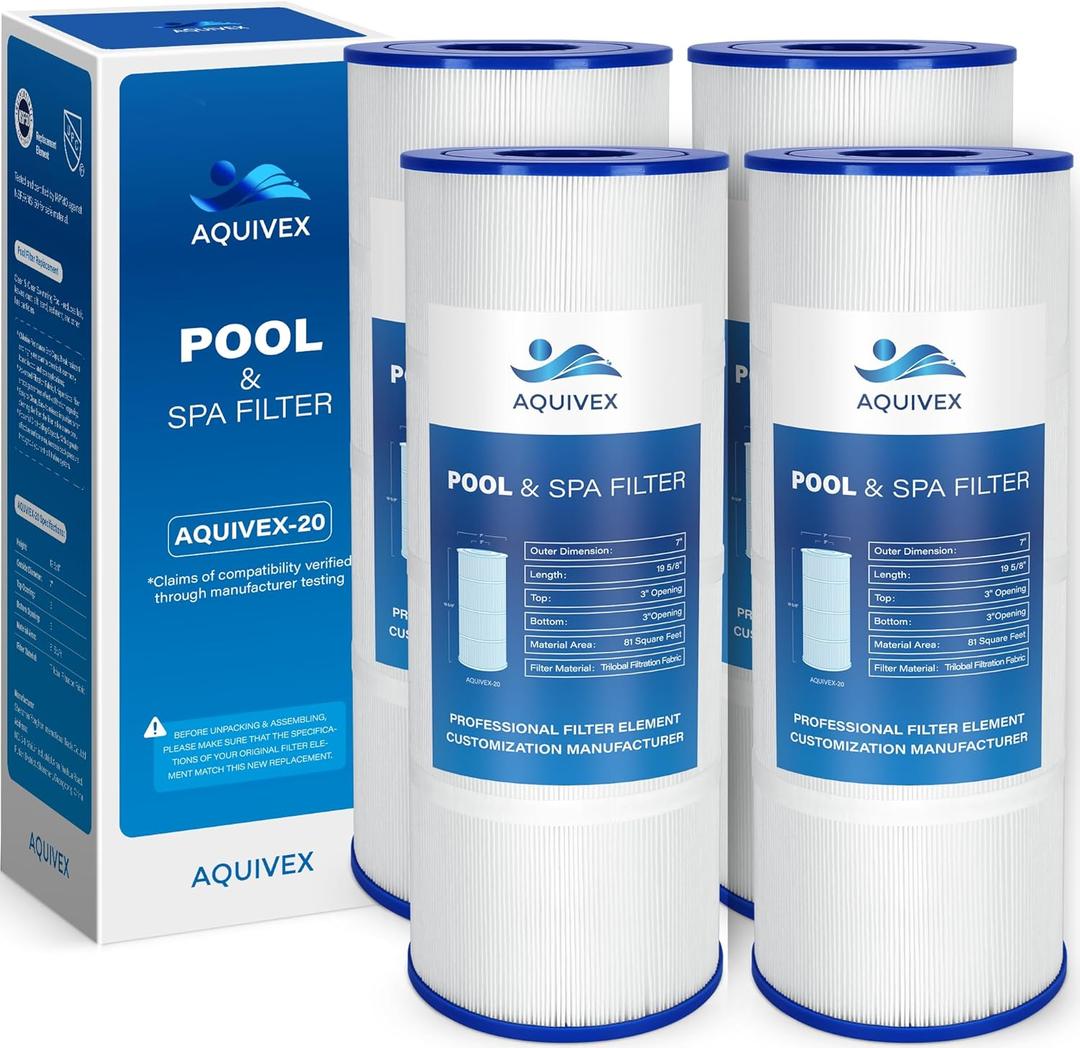 CX580XRE Pool Filter Cartridges, Compatible with Hayward SwimClear C3000, C3020, C3025, C3030, Hayward C580E, CX580XREPAK4, Pleatco PA81, PA81-PAK4, Filbur FC-1225, Unicel C-7483, 4 Pack