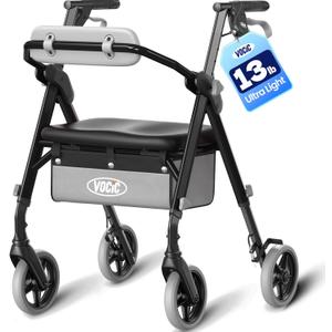 VOCIC Walkers for Seniors, Z12 Rollator Walker with Seat, Ergo Seat & Backrest, Foldable Rollator Adjustable Height, All Terrain Walker, Ultra Light