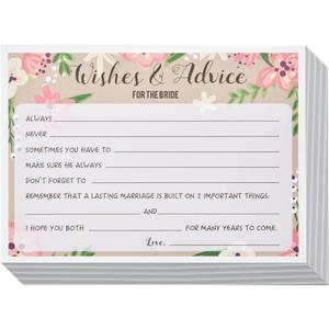 BEST PAPER GREETINGS 50 Pack Floral Wedding Advice Cards for Bride, Bridal Shower Games (5x7 In)