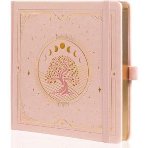 TIEFOSSI Tree of Life Journal, Square Dotted Journal for Women Men, Dot Aesthetic Notebook with 160 Numbered Pages, Hardcover Vegan Leather Journals with Bookmark, 160 GSM Thick Paper, 8 x 8 IN (Pink)