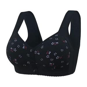 Daisy Bras for Older Women Front Closure No Underwire Breathable Bras Comfy Full Coverage Push Up Cotton Ellymuse Bra, 42 D