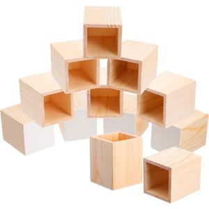 12 Pack Wooden Pencil Holder, Unfinished Wood Pen Holder for Desk, Square Pine Wood Organizer for DIY Crafts & Office Supplies (3.14" x 3.14" x 3.93")