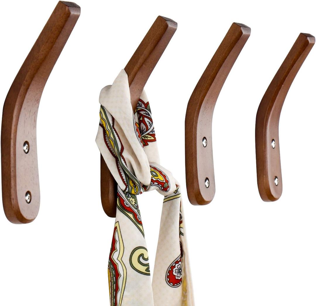 Wood Coat Hook Wall Mounted Vintage Single Hook Hat Rack Towel Hanger Wood Wall Hooks Wall Organizer Decorative Heavy Duty 4pcs