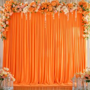 8x10FT Orange Backdrop Curtains for Wedding Parties, Wrinkle Free Polyester Photography Backdrop Drapes for Baby Shower Birthday Parties Easter Stage Background Stand Decorations 4x10ft,2 Panels