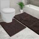 AINAHYVA Bathroom Rugs Sets 2 Piece, Super Absorbent Bath Mat, Strong PVC Non Slip Backing, Bath mats for Bathroom, Plush Shaggy, Thick, Machine Washable, Bathtub, Toilet.(59"x24"+20"x20"U, Brown)