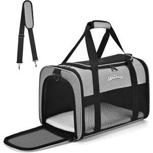 Airline Approved Pet Carrier for Cats & Small Dogs (Up to 18 Lbs) - Soft Sided Travel Carrier with Washable Pad (Grey)