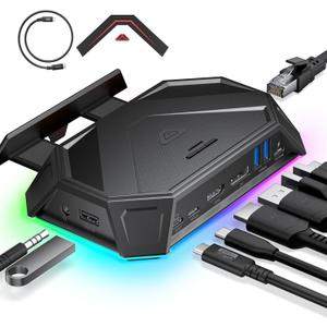 JSAUX RGB Docking Station for Steam Deck (OLED)/ROG Ally/Legion Go, 12-in-1 Handheld Dock with 4K@120Hz HDMI & DisplayPort Gigabit Ethernet USB C 3.2 USB A 3.2/2.0, SD/TF Slots 3.5mm Jack-HB1201S